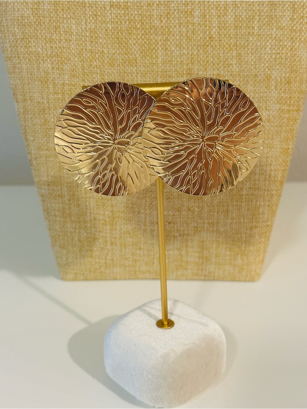 Fashion Jewelry Gold Textured Disc Earrings